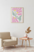 Doğal Ahşap Çerçeveli Retro Tablo - Pastel Çiçek Desenli | huhu2753