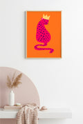 Doğal Ahşap Çerçeveli Pop Art Leopar Kraliçe Tablo - Pembe Tonlar | huhu2754