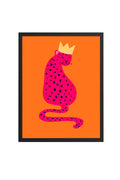 Doğal Ahşap Çerçeveli Pop Art Leopar Kraliçe Tablo - Pembe Tonlar | huhu2754