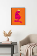 Doğal Ahşap Çerçeveli Pop Art Leopar Kraliçe Tablo - Pembe Tonlar | huhu2754