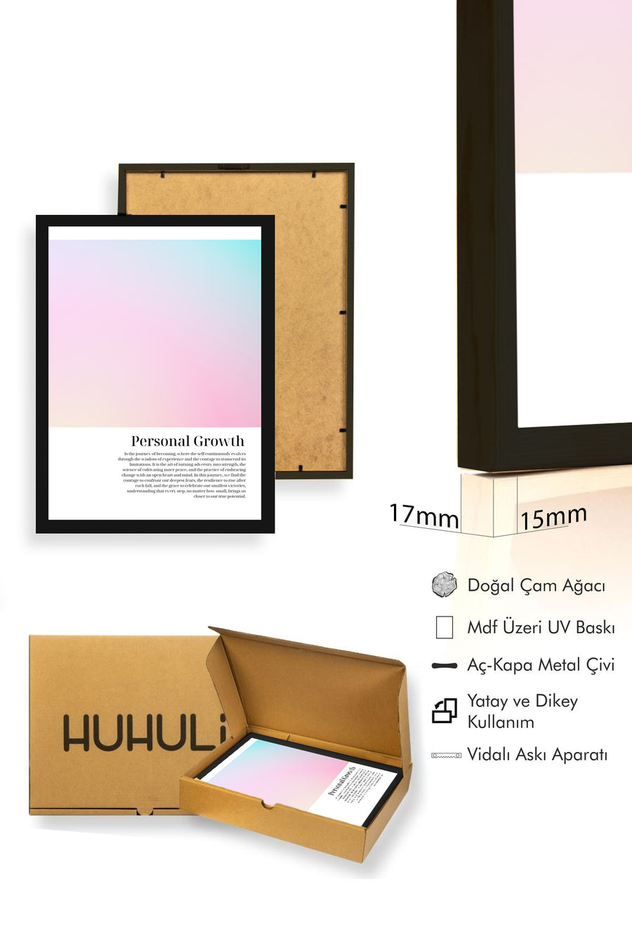 Doğal Ahşap Çerçeveli Tablo - Kişisel Gelişim Minimalist Sözler | huhu2755