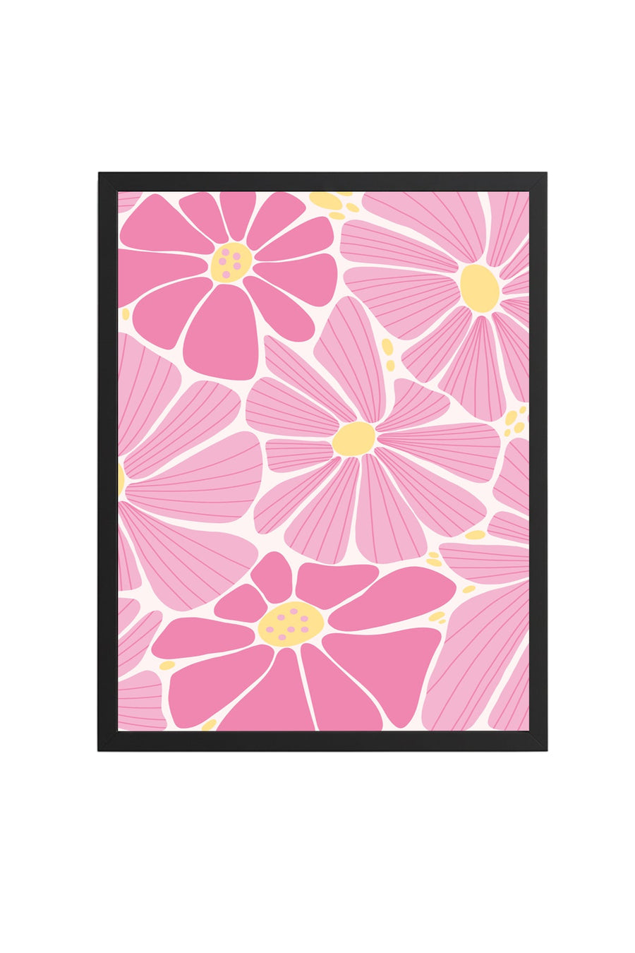 Doğal Ahşap Çerçeveli Retro Pembe Çiçekli Tablo - Boho Floral Desen | huhu2757