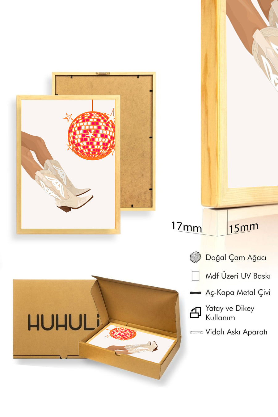 Doğal Ahşap Çerçeveli Retro Tablo - Pop Art Yıldızlar Temalı | huhu2758