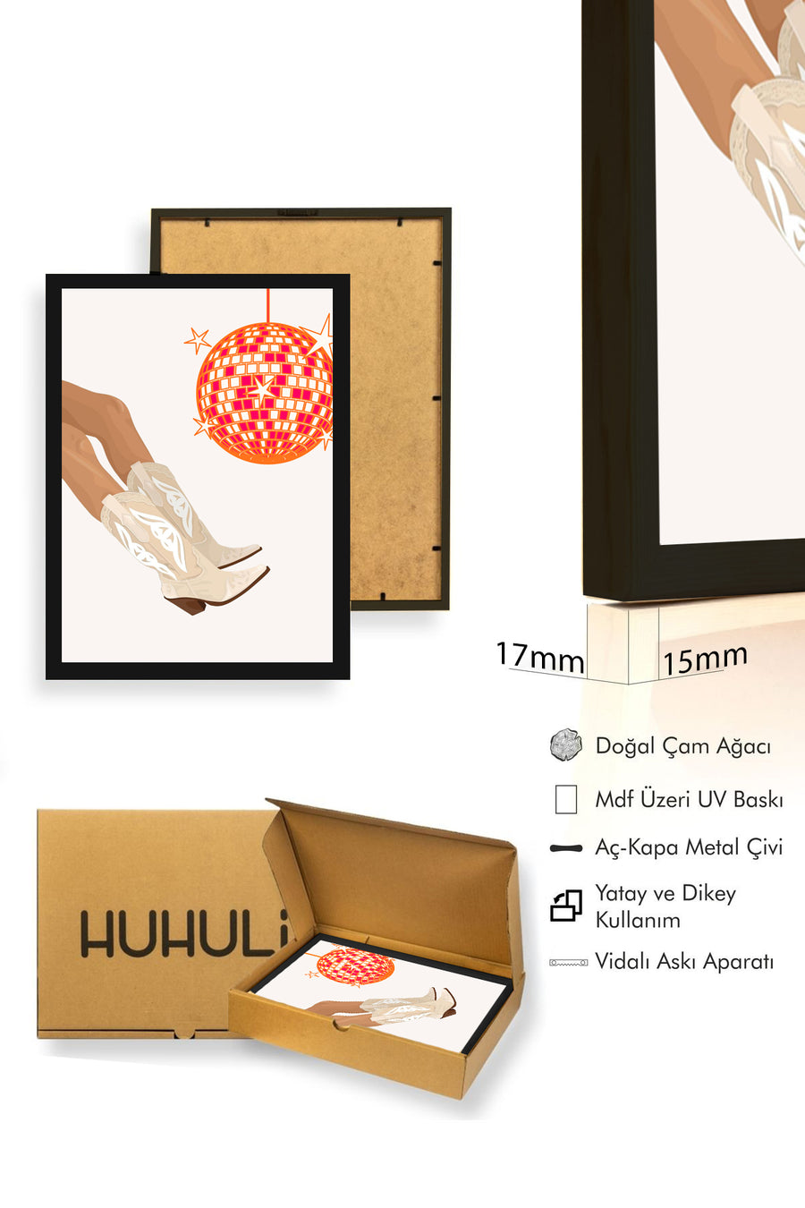 Doğal Ahşap Çerçeveli Retro Tablo - Pop Art Yıldızlar Temalı | huhu2758