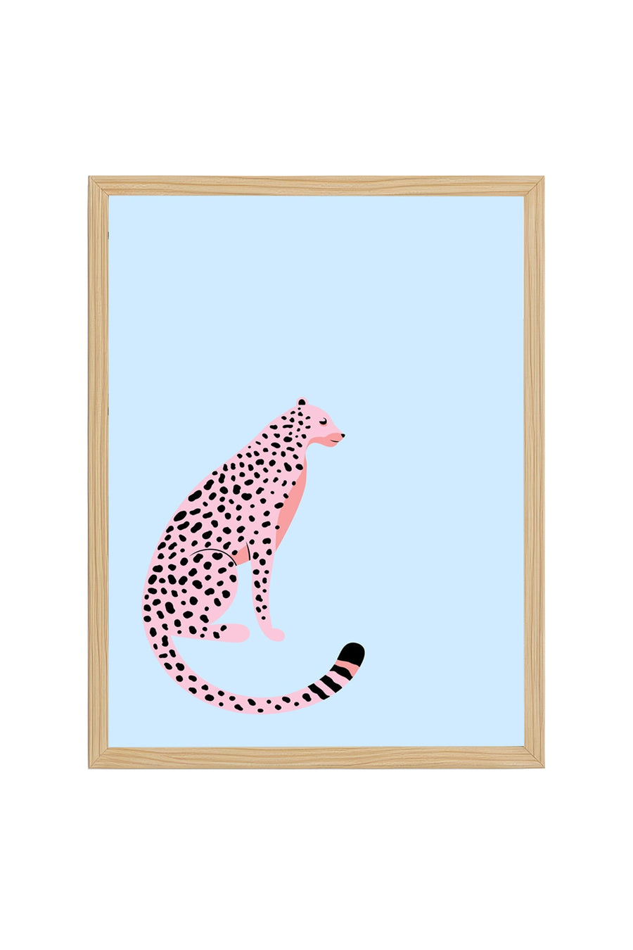 Doğal Ahşap Çerçeveli Retro Leopar Tablo - Pembe Nokta Hayvan Figürü | huhu2760