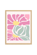 Doğal Ahşap Çerçeveli Retro Çiçek Desenli Tablo - Pastel Pembe Floral | huhu2761
