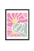 Doğal Ahşap Çerçeveli Retro Çiçek Desenli Tablo - Pastel Pembe Floral | huhu2761