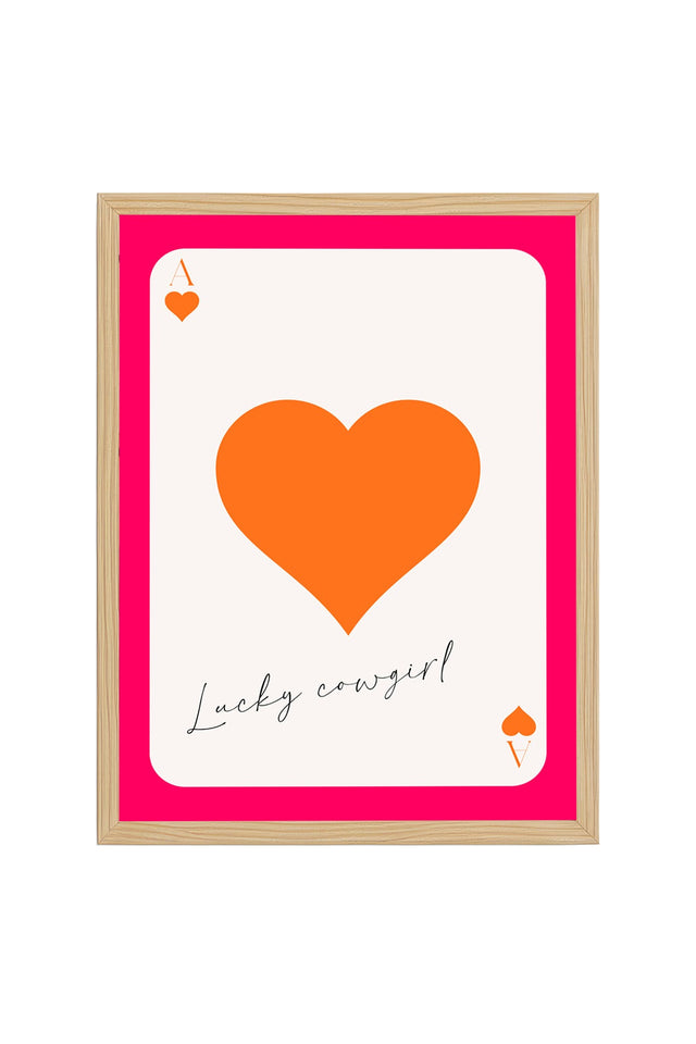 Doğal Ahşap Çerçeveli Retro Kalp Tablo - Lucky Cowgirl Yazı Tasarım | huhu2762