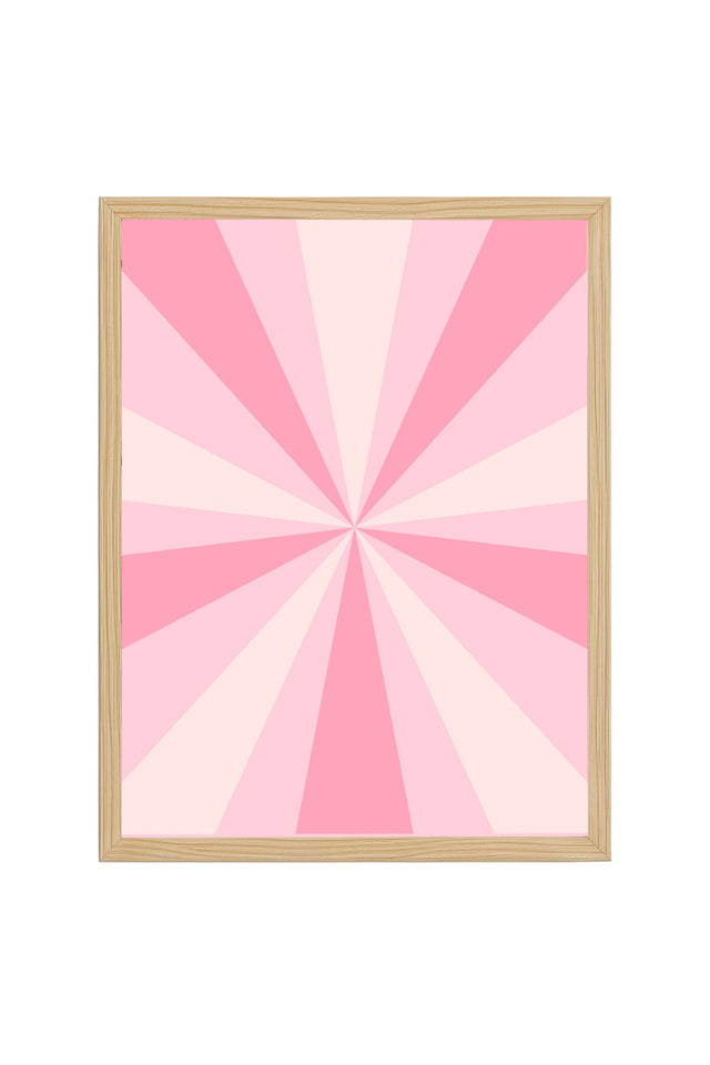 Doğal Ahşap Çerçeveli Retro Soyut Tablo - Pastel Pembe Tonlar | huhu2766