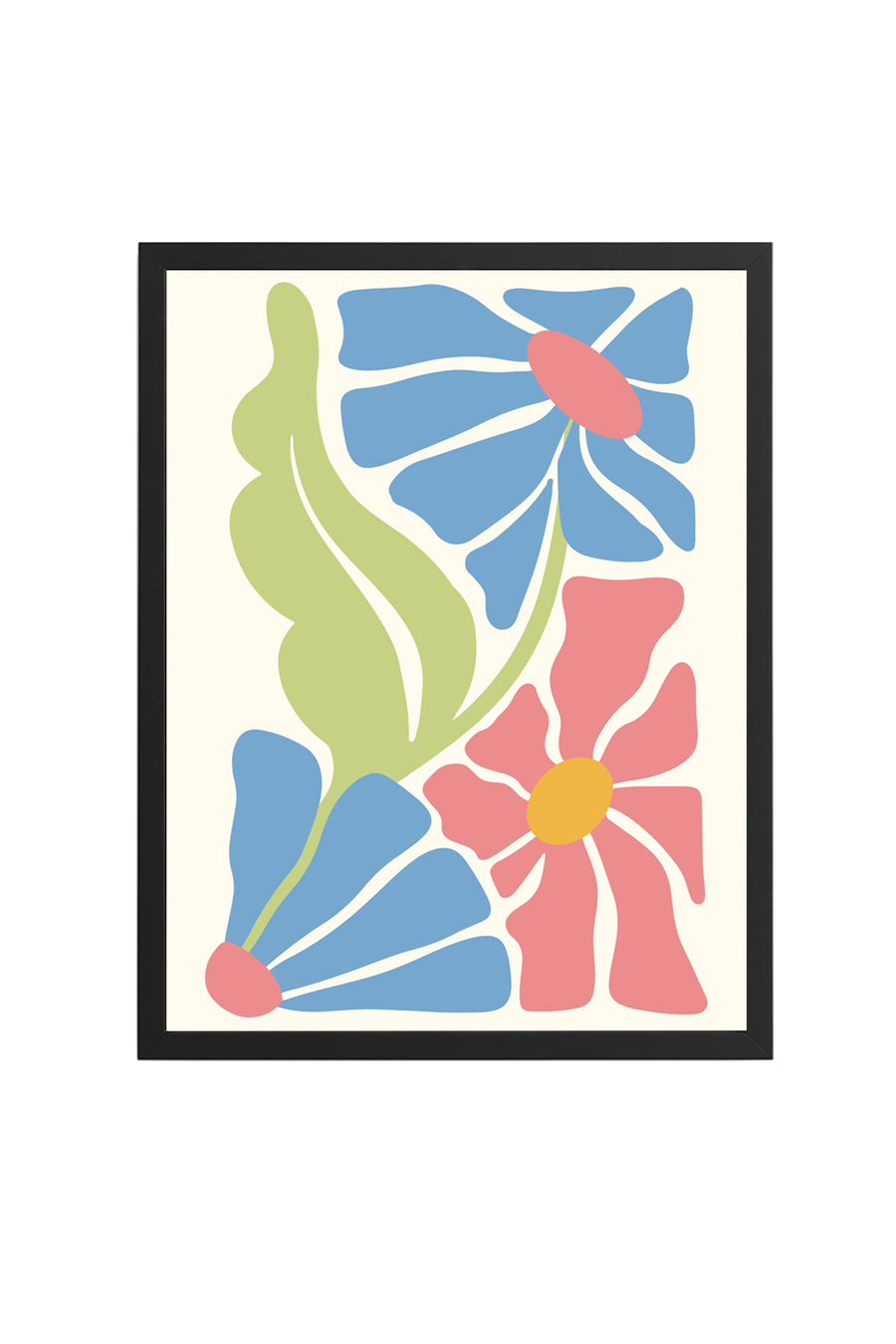 Doğal Ahşap Çerçeveli Retro Floral Tablo - Boho Çiçekli Desenli | huhu2769