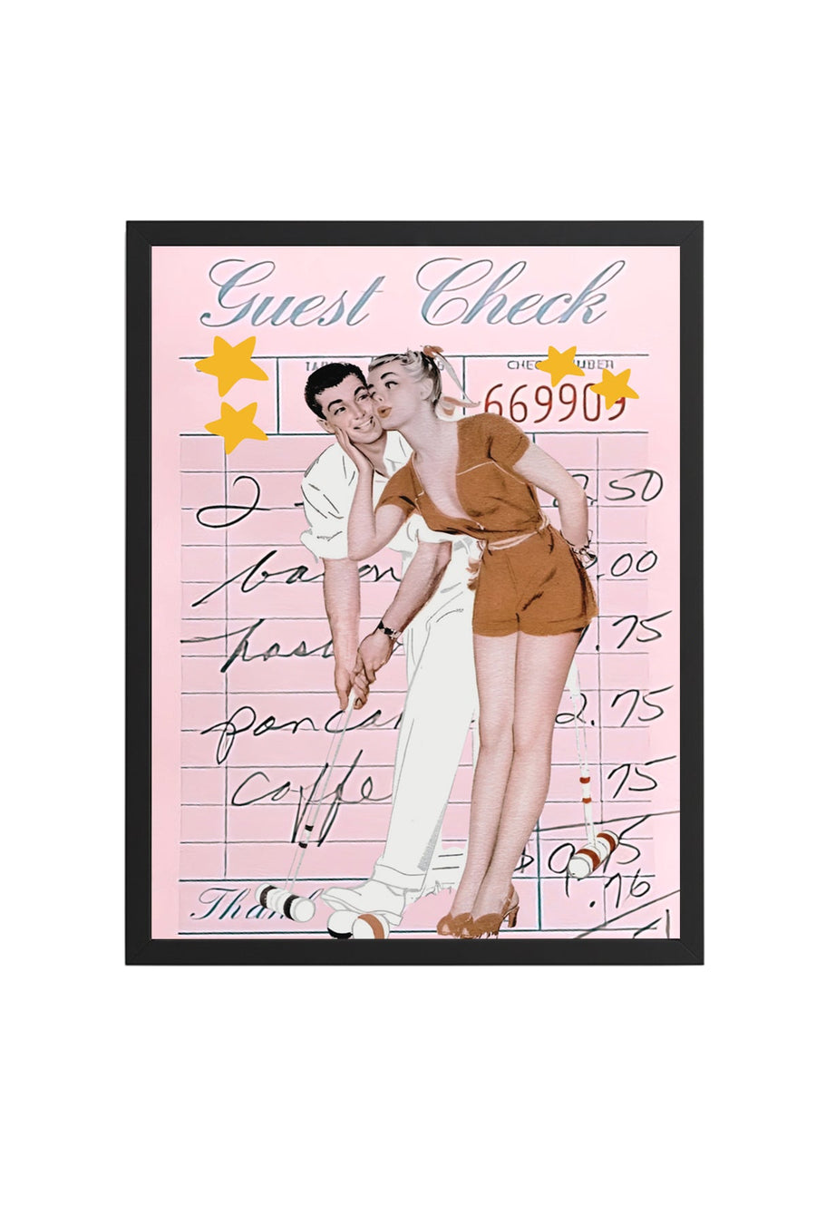 Doğal Ahşap Çerçeveli Retro Tablo - Vintage Çift Portre | huhu2771