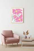 Doğal Ahşap Çerçeveli Retro Çiçek Desenli Tablo - Pastel Pembe Floral | huhu2776