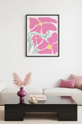 Doğal Ahşap Çerçeveli Retro Çiçek Desenli Tablo - Pastel Pembe Floral | huhu2776