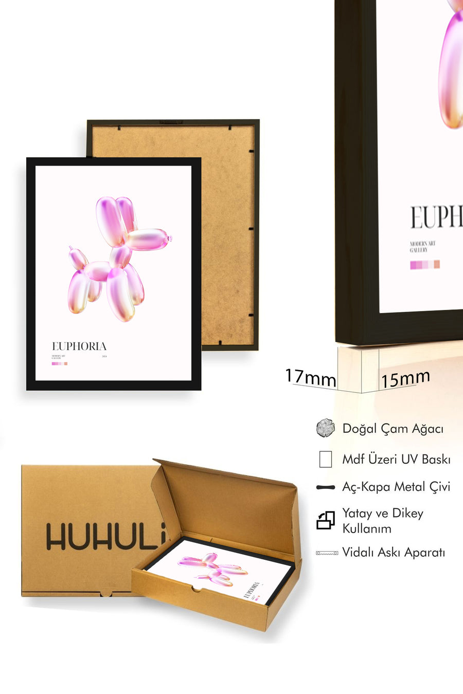 Doğal Ahşap Çerçeveli Retro Tablo - Pastel Balonlar Temalı | huhu2778