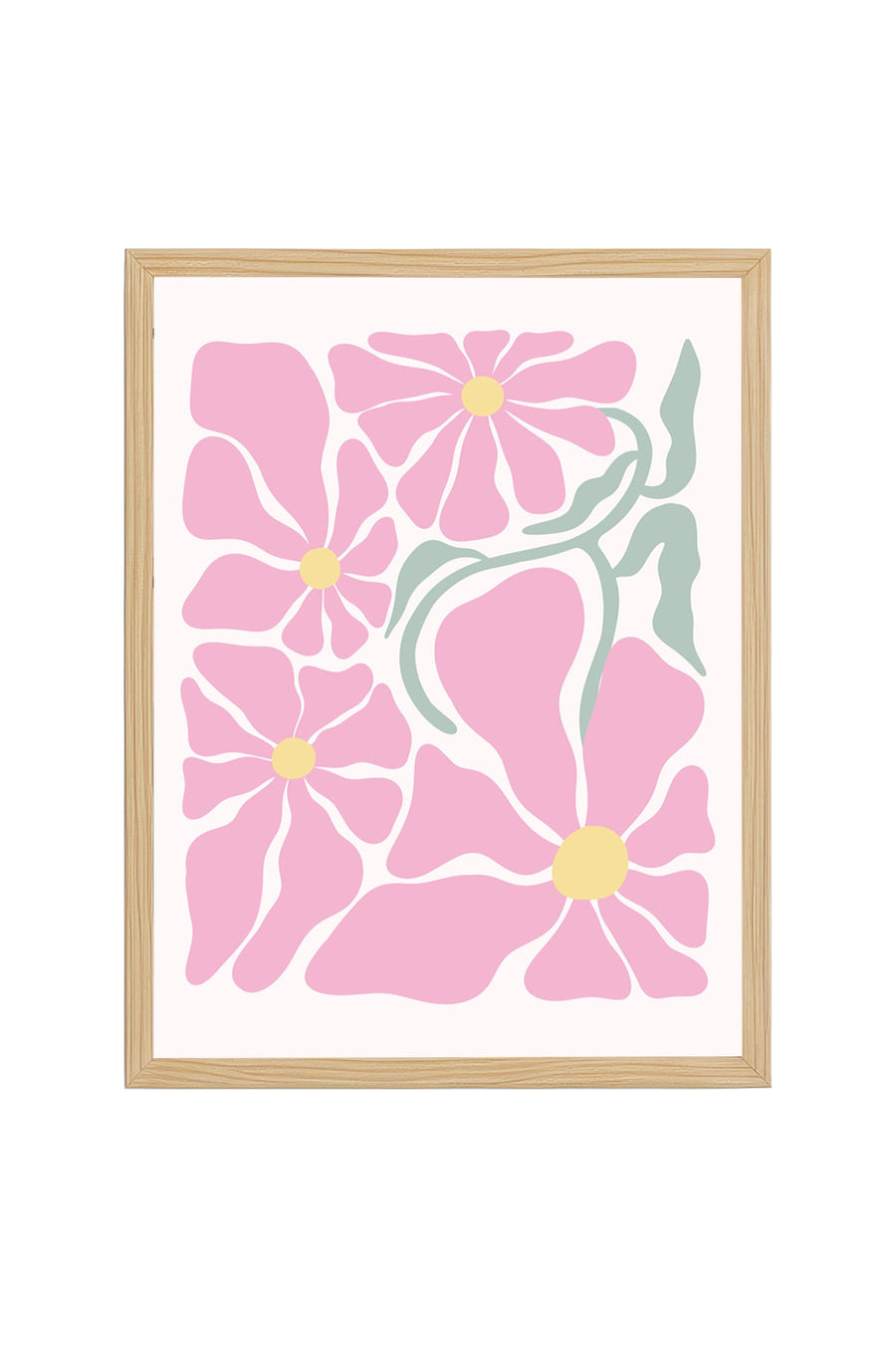Doğal Ahşap Çerçeveli Retro Çiçek Desenli Tablo - Pastel Tonlar | huhu2780