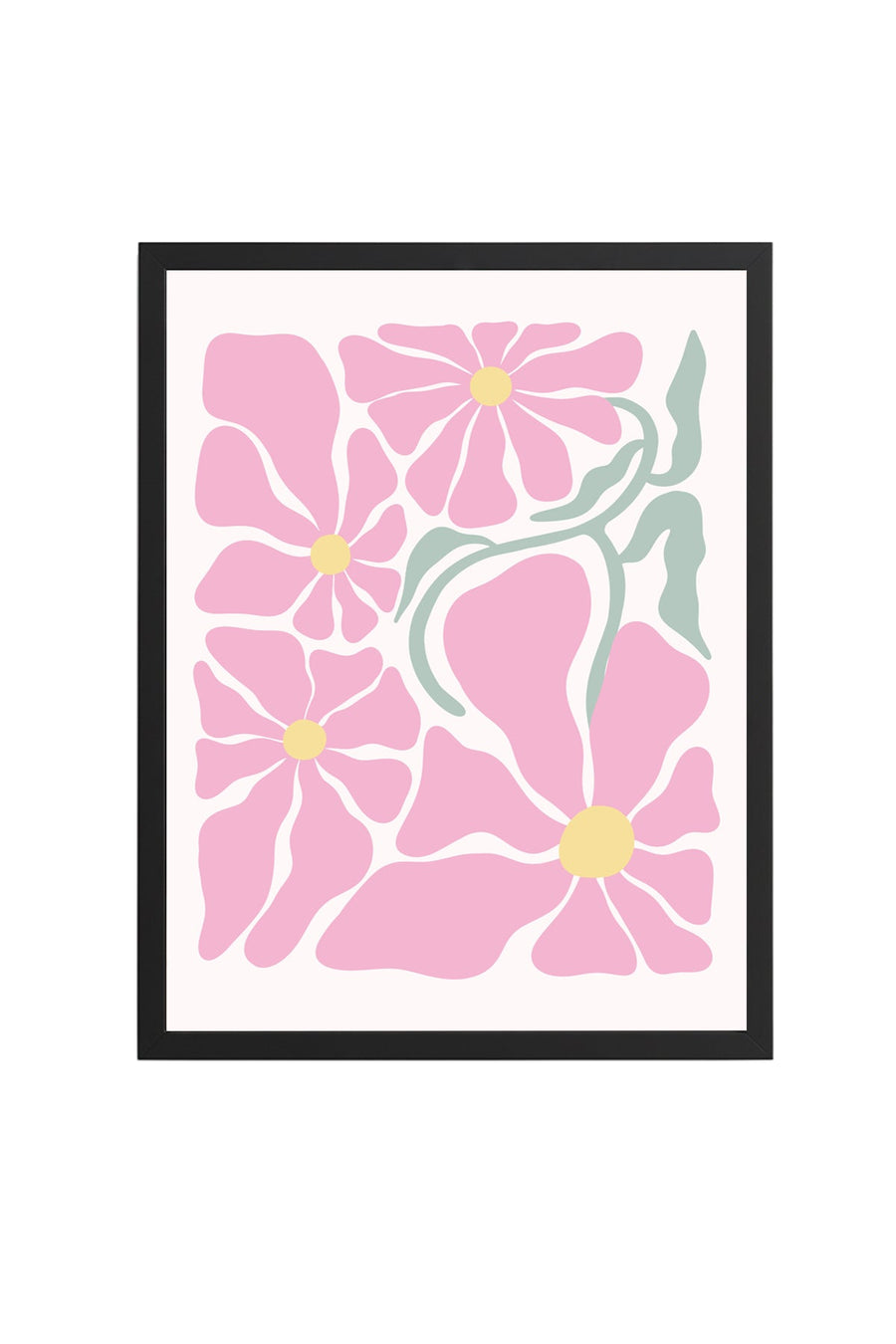 Doğal Ahşap Çerçeveli Retro Çiçek Desenli Tablo - Pastel Tonlar | huhu2780