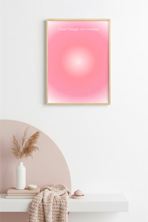 Doğal Ahşap Çerçeveli Retro Tablo - Good Things Are Coming Pastel Motivasyon | huhu2786