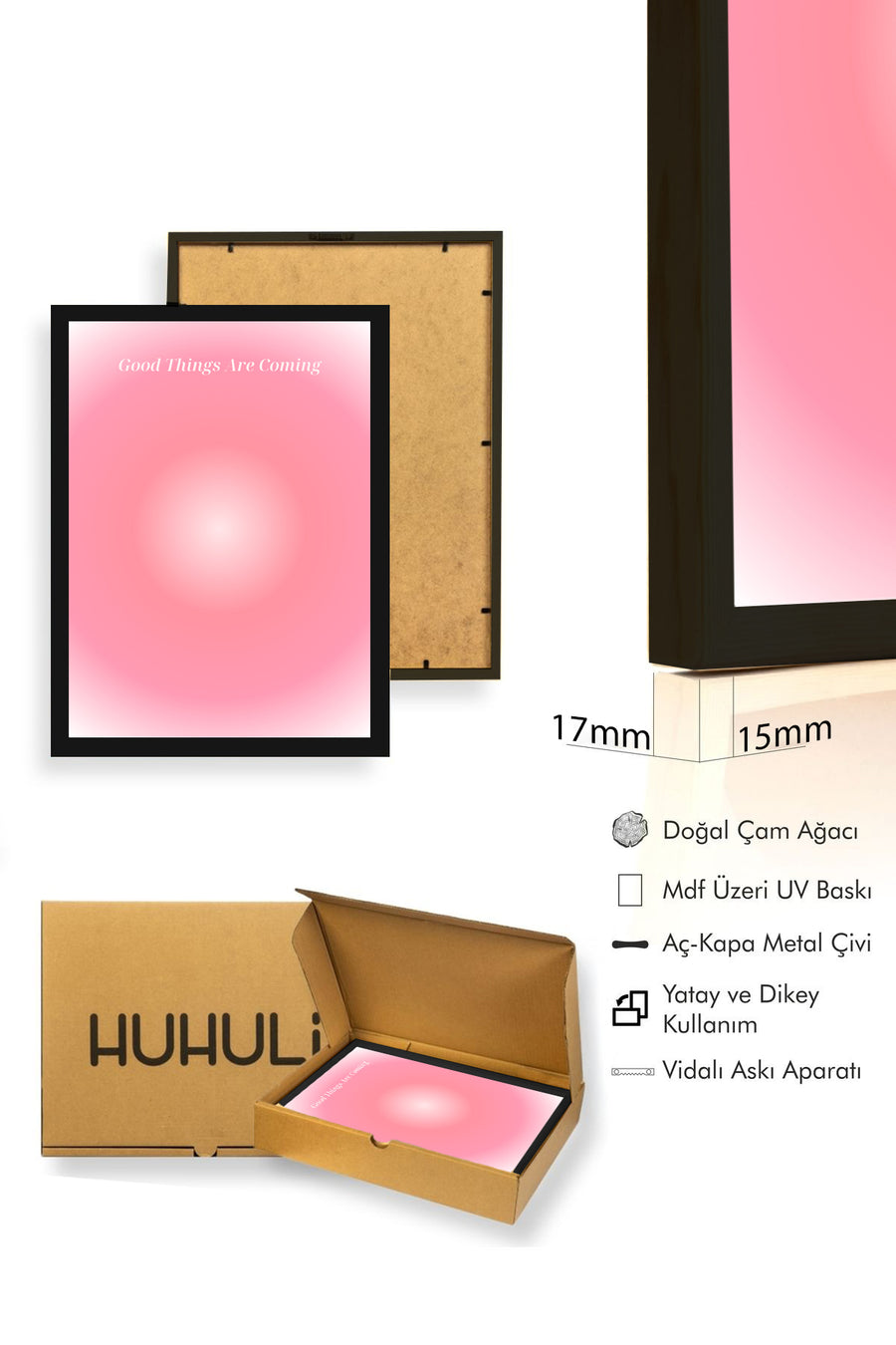 Doğal Ahşap Çerçeveli Retro Tablo - Good Things Are Coming Pastel Motivasyon | huhu2786