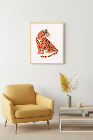 Doğal Ahşap Çerçeveli Retro Kaplan Tablo - Minimalist Tasarım | huhu2788