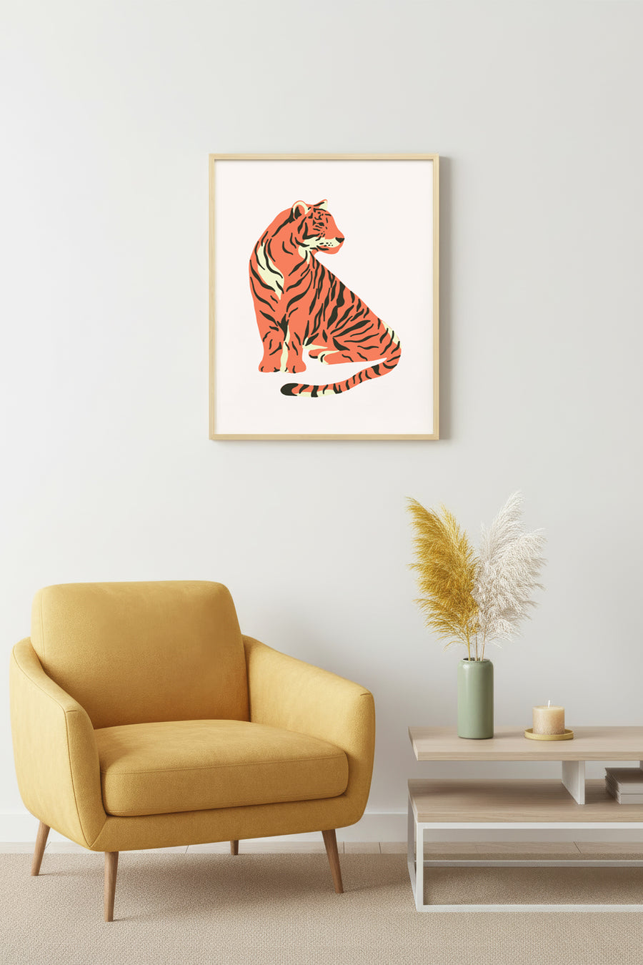 Doğal Ahşap Çerçeveli Retro Kaplan Tablo - Minimalist Tasarım | huhu2788