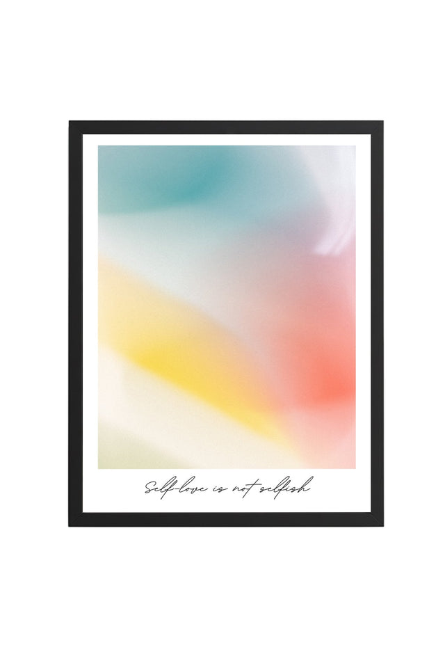 Doğal Ahşap Çerçeveli Retro Tablo - Self Love Pastel Tonlar | huhu2789