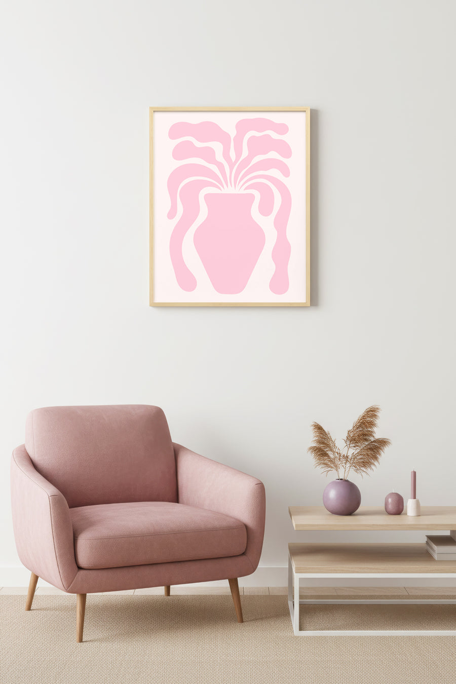 Doğal Ahşap Çerçeveli Boho Çiçek Tablo - Pastel Tonlar | huhu2790