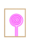 Doğal Ahşap Çerçeveli Retro Pop Art Tablo - Pembe Lollipop Desenli | huhu2791