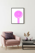 Doğal Ahşap Çerçeveli Retro Pop Art Tablo - Pembe Lollipop Desenli | huhu2791