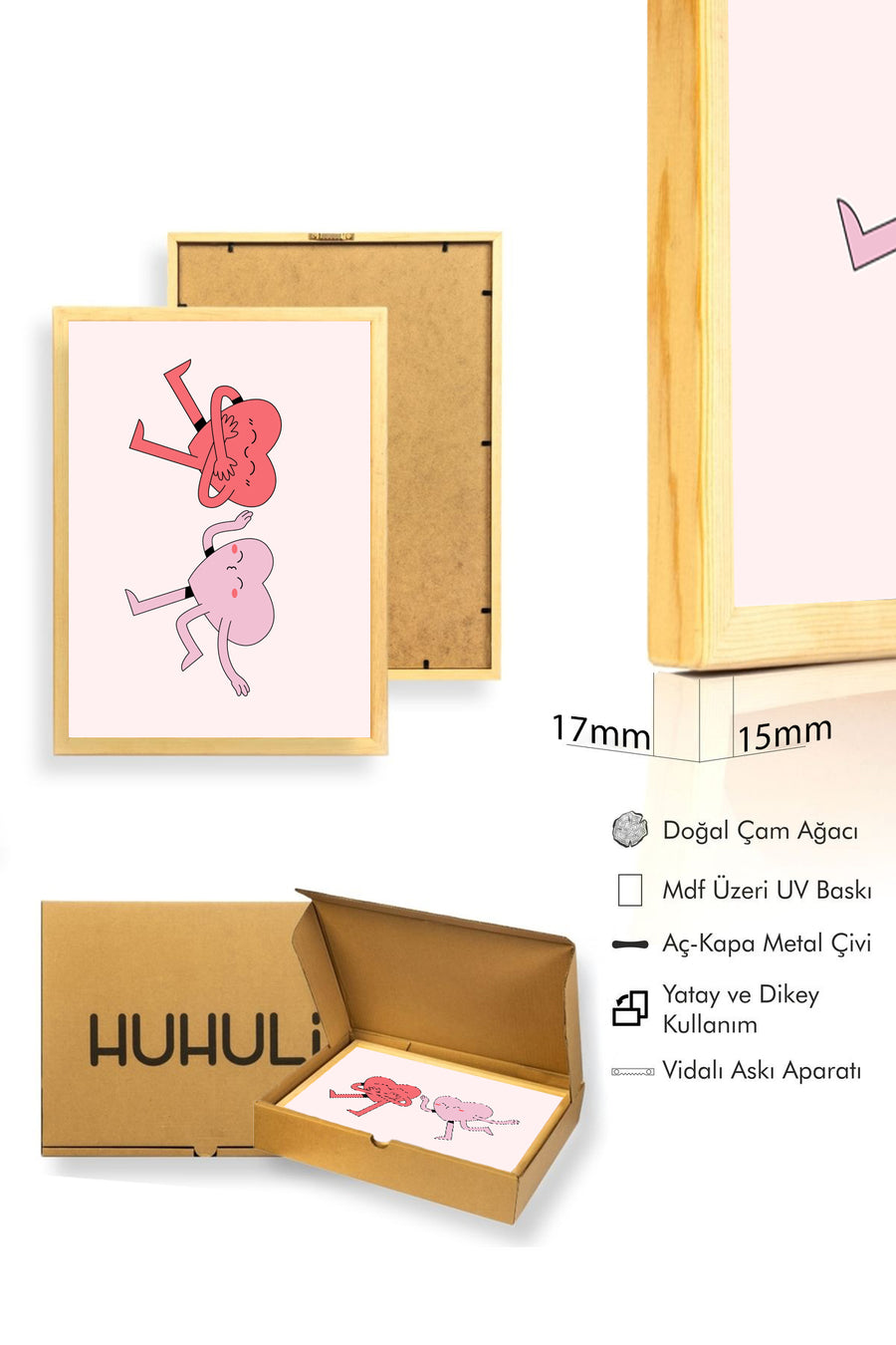 Doğal Ahşap Çerçeveli Retro Tablo - Sevimli Pop Art Cartoon | huhu2792