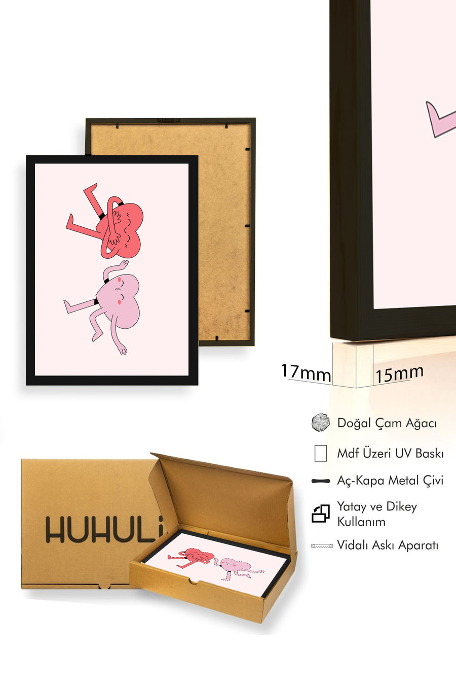 Doğal Ahşap Çerçeveli Retro Tablo - Sevimli Pop Art Cartoon | huhu2792