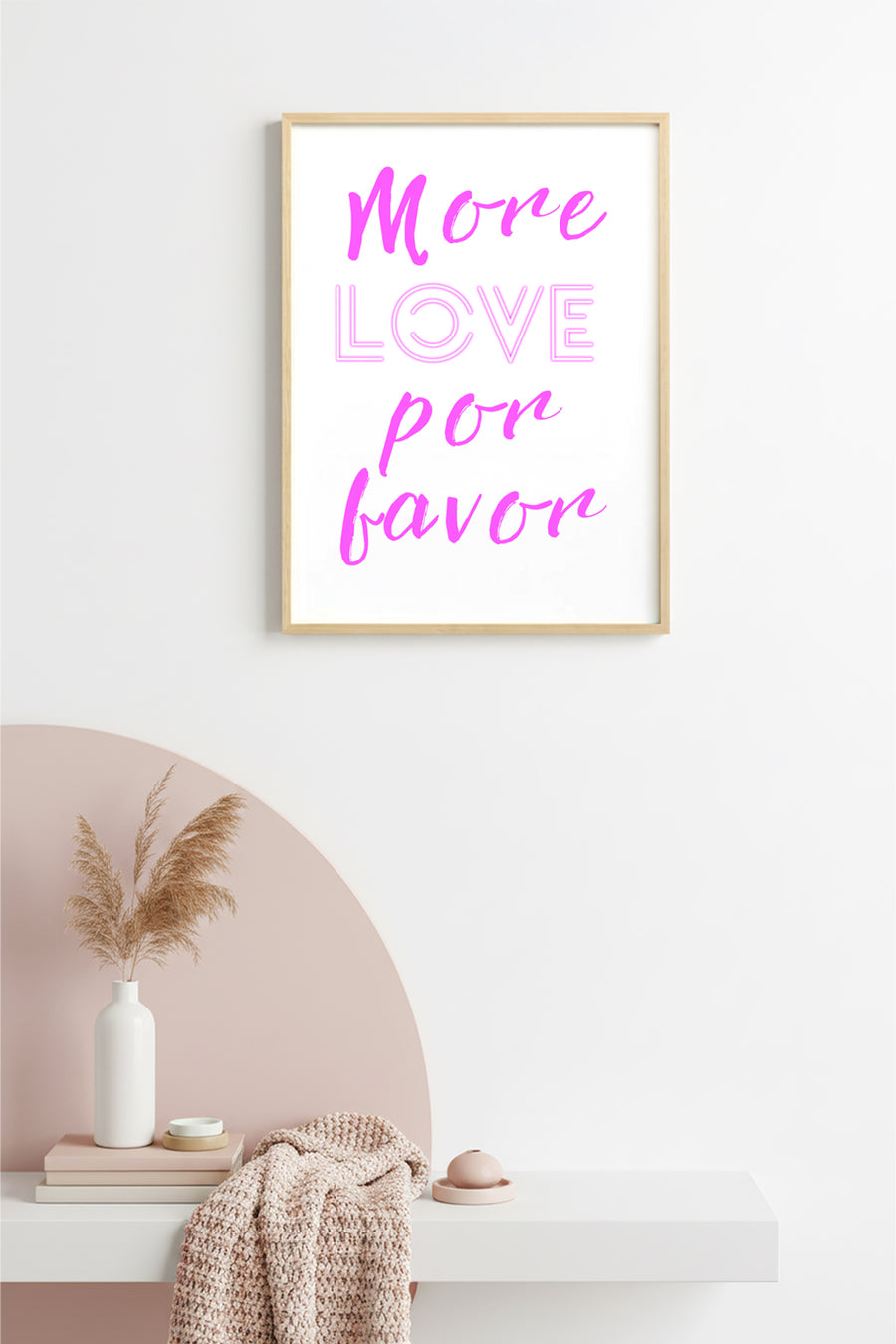 Doğal Ahşap Çerçeveli Retro Tablo - Pembe Script Yazı Sözü | huhu2794