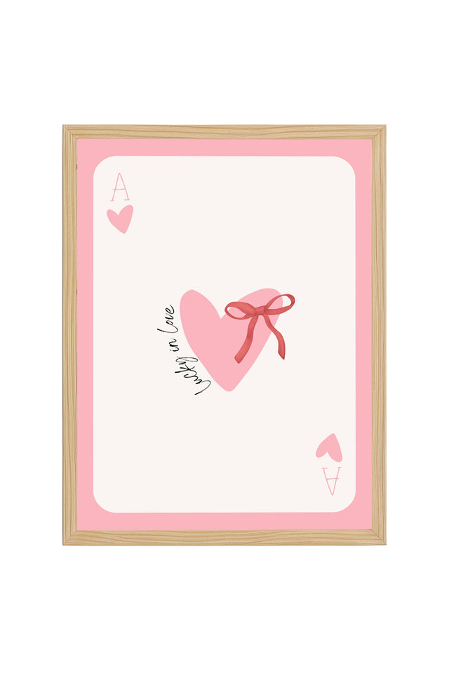 Doğal Ahşap Çerçeveli Romantik Kalp Tablo - Aşk ve Şans Desenli - Pastel | huhu2798