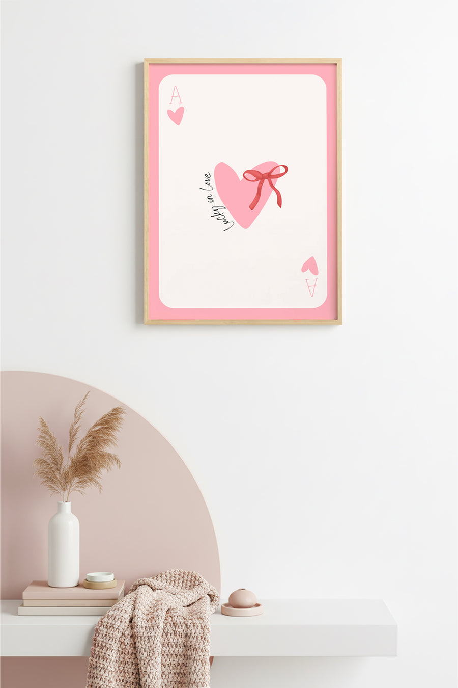 Doğal Ahşap Çerçeveli Romantik Kalp Tablo - Aşk ve Şans Desenli - Pastel | huhu2798