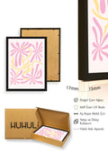 Doğal Ahşap Çerçeveli Retro Floral Tablo - Pembe ve Sarı Çiçek Desenli | huhu2799