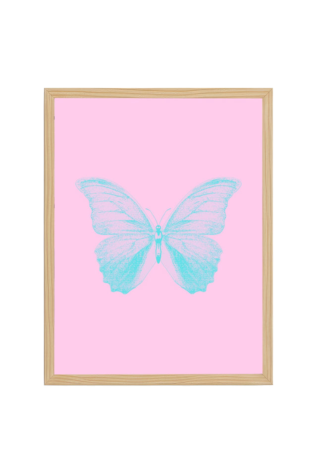 Doğal Ahşap Çerçeveli Kelebek Tablo - Retro Pastel Tonlar - Minimal Desen | huhu2800