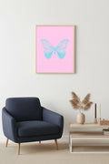 Doğal Ahşap Çerçeveli Kelebek Tablo - Retro Pastel Tonlar - Minimal Desen | huhu2800