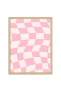 Doğal Ahşap Çerçeveli Pastel Damalı Retro Tablo - Pembe Tonlar | huhu2806
