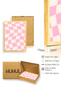 Doğal Ahşap Çerçeveli Pastel Damalı Retro Tablo - Pembe Tonlar | huhu2806