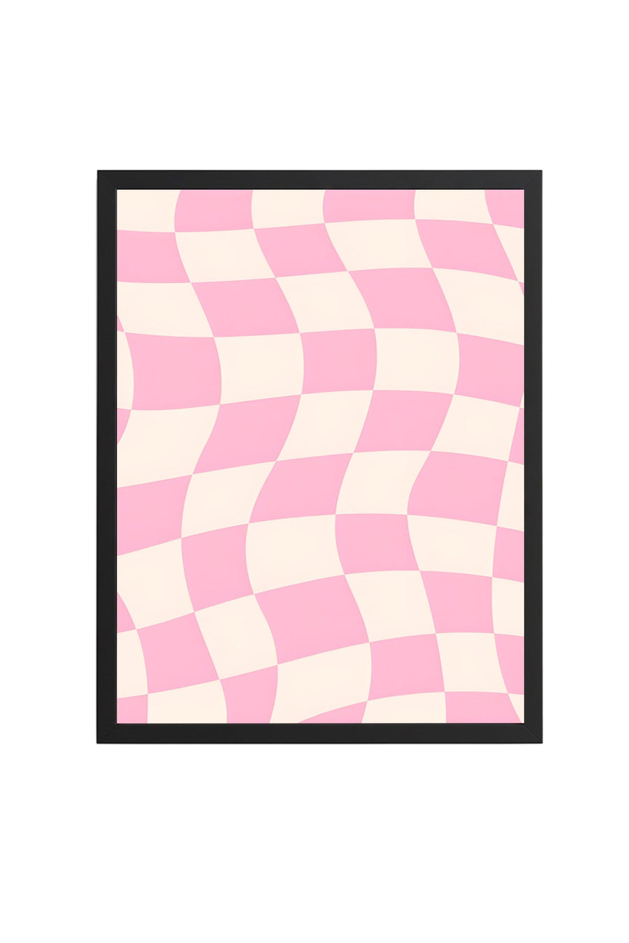 Doğal Ahşap Çerçeveli Pastel Damalı Retro Tablo - Pembe Tonlar | huhu2806