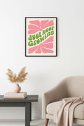 Doğal Ahşap Çerçeveli Retro Tablo - Yeşil Pembe Büyüme Mesajlı Poster | huhu2810