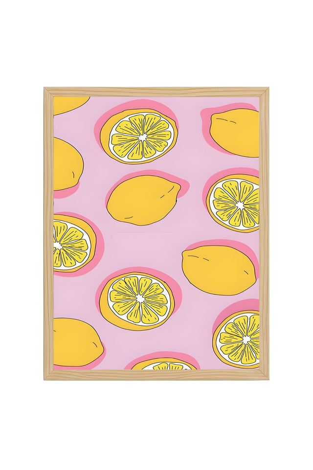 Doğal Ahşap Çerçeveli Retro Tablo - Limon Dilimleri Deseni | huhu2811