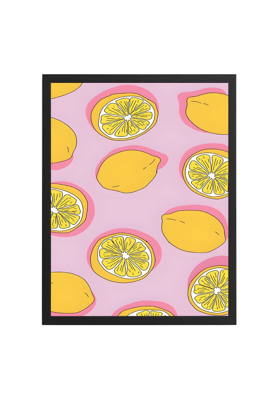 Doğal Ahşap Çerçeveli Retro Tablo - Limon Dilimleri Deseni | huhu2811