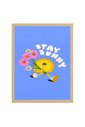 Doğal Ahşap Çerçeveli Retro Güneş ve Çiçekli Tablo - Stay Sunny | huhu2815