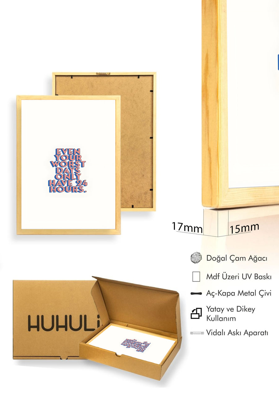Doğal Ahşap Çerçeveli Retro Tipografi Tablo - Motivasyonel Sözler | huhu2817