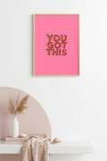 Doğal Ahşap Çerçeveli Tablo - Retro Motivasyon Pop Art "You Got This" | huhu2819