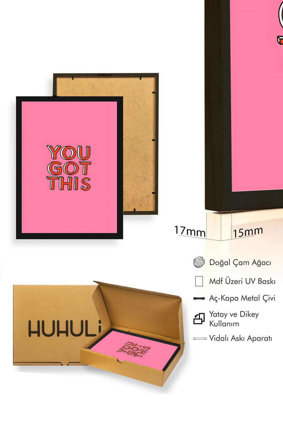 Doğal Ahşap Çerçeveli Tablo - Retro Motivasyon Pop Art "You Got This" | huhu2819