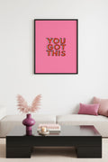 Doğal Ahşap Çerçeveli Tablo - Retro Motivasyon Pop Art "You Got This" | huhu2819