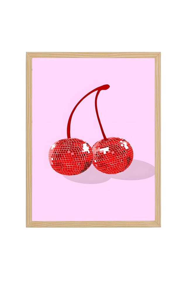 Doğal Ahşap Çerçeveli Retro Disco Tablo - Parlak Kırmızı Desen | huhu2820