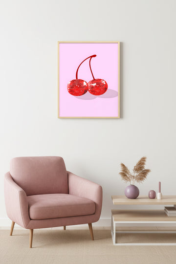 Doğal Ahşap Çerçeveli Retro Disco Tablo - Parlak Kırmızı Desen | huhu2820