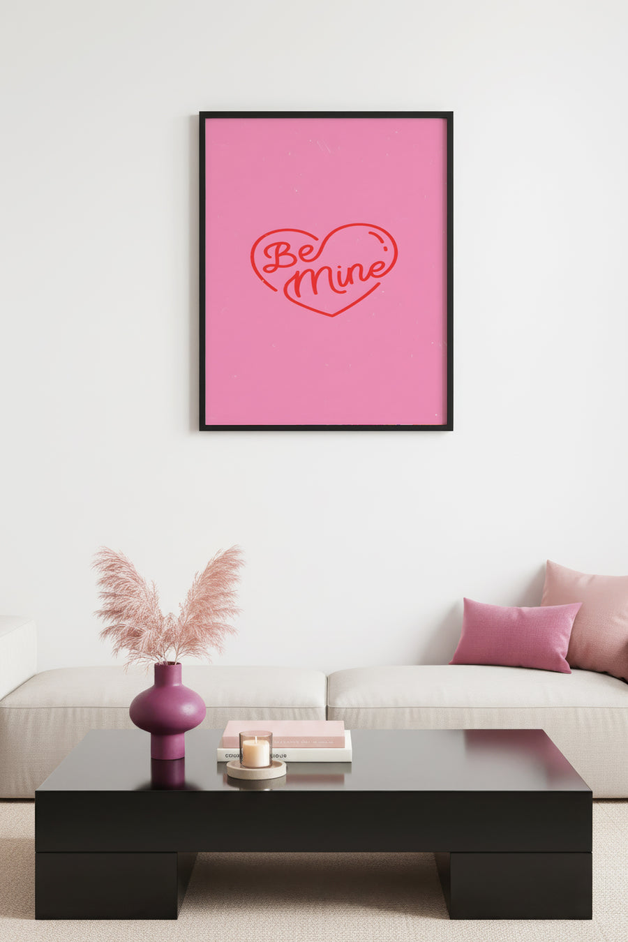 Doğal Ahşap Çerçeveli Retro Kalp Desenli Tablo - Be Mine Aşk Temalı | huhu2823
